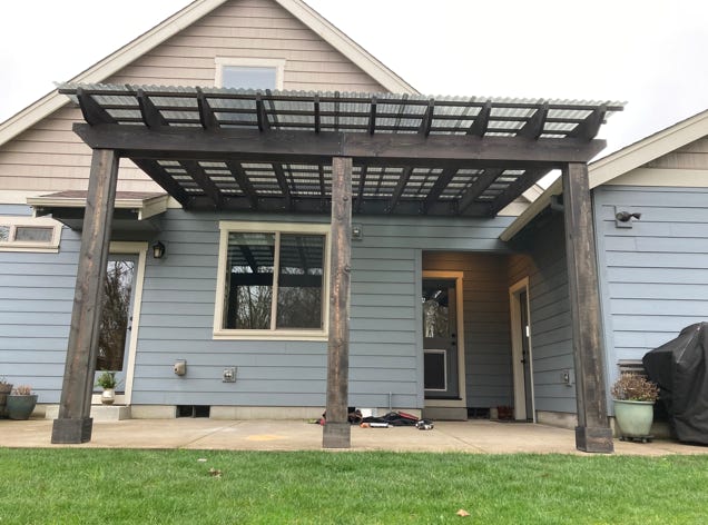 clear polycarb. roofing covers cusom built ceder pergola